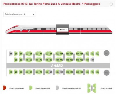 Interfaccia per la scelta dei posti a bordo del treno (Frecciarossa Trenitalia)