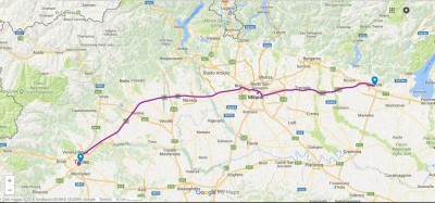 Itinerario da Brescia a Torino.