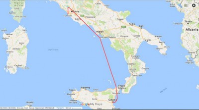 Rotta del volo AZ 1710 da Catania a Roma. L'aereo utilizzato è un Airbus A 320.