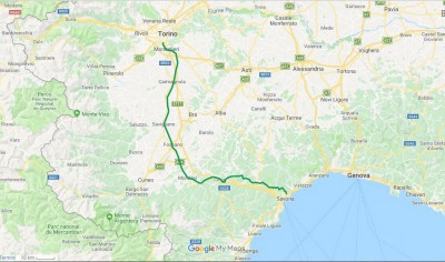 Itinerario del viaggio tra Savona e Torino