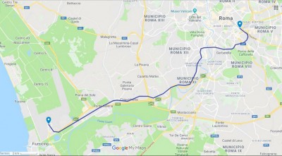 Itinerario del treno Leonardo Express tra Roma Termini e Fiumicino Aeroporto.