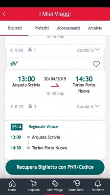 Biglietto elettronico per il treno Regionale Arquata Scrivia - Torino Porta Nuova