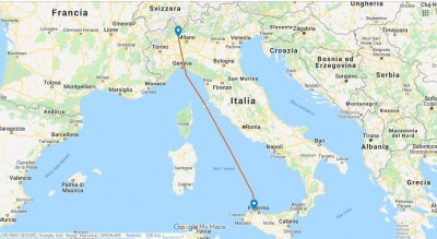 Itinerario del volo IG 668 da Palermo Punta Raisi a Milano Malpensa
