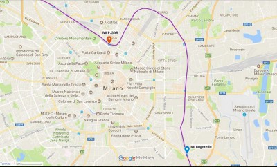 Percorso nel nodo di Milano. Il treno attraversa il nodo fermando a Milano Porta Garibaldi, poi attraverso il Bivo Mirabello e Quadrivio Turro raggiunge la stazione di Milano Rogoredo.