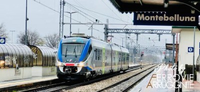 Il primo treno elettrico alla stazione di Montebelluna
